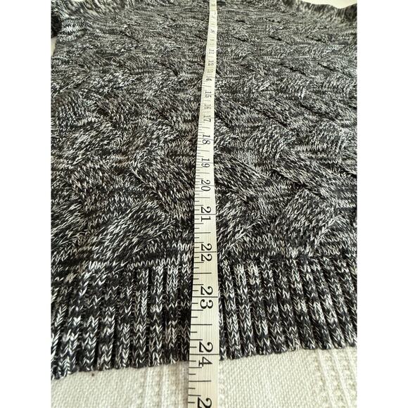 Lands End BLK GRY Marled Drifter Sweater Soft Cotton BasketWeave Knit Crewneck L - Picture 2 of 5